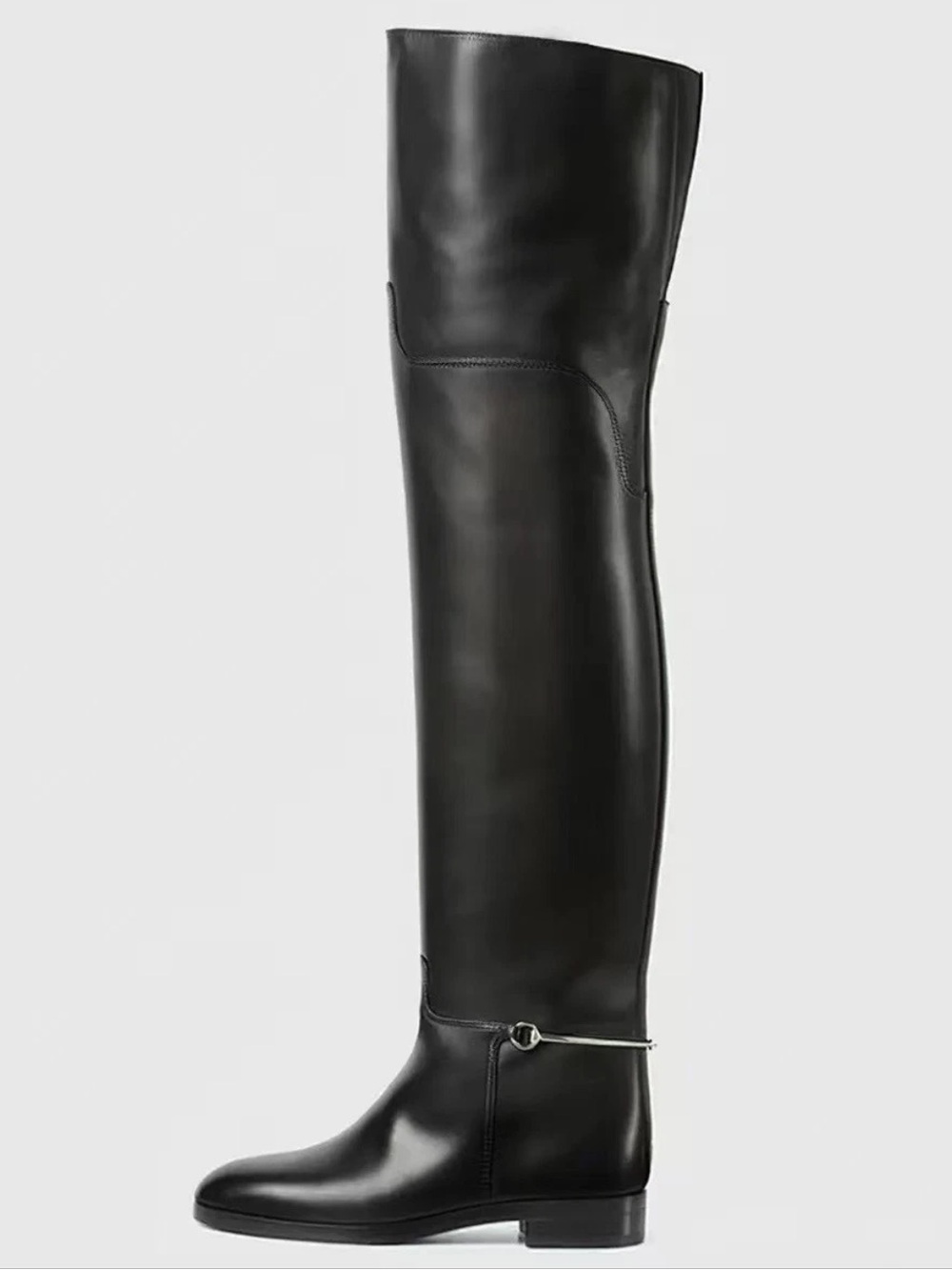 Black Over-the-Knee Faux Leather Riding Boots - Women